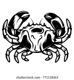 vector illustration with monochrome crab for menu.