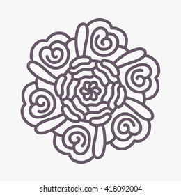 Vector illustration of monochrome dark brown round mandala on light background. Hand drawn flat thin line art design for card, cloth, fabric, invitation, book, serviette, wedding, logo, tattoo