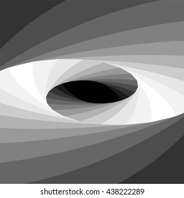 Vector Illustration. Monochrome Elliptical Helix Shimmering from Dark to Light Tones and  Expanding from the Center. Optical Illusion of Depth and Volume. 