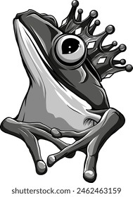vector illustration of monochrome Frog king cartoon