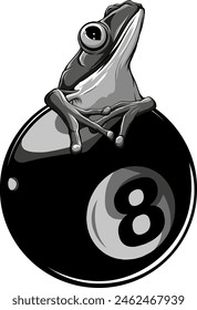 vector illustration of Monochrome frog on 8 Ball Billards Pool Game Black