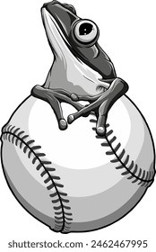 vector illustration of Monochrome frog sitting on Baseball ball on a white background