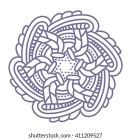 Vector illustration of monochrome gray round mandala on white background. Hand drawn flat thin line art design for card, cloth, fabric, invitation, coloring book, wedding, logo, tattoo, medallion