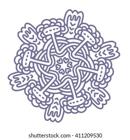 Vector illustration of monochrome gray round mandala on white background. Hand drawn flat thin line art design for card, cloth, fabric, invitation, coloring book, wedding, logo, tattoo, medallion