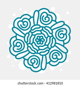 Vector illustration of monochrome green round mandala on gray background. Hand drawn flat thin line art design for card, cloth, fabric, invitation, book, serviette, wedding, logo, tattoo, medallion