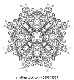 Vector Illustration. Monochrome Hand Drawn Mandala Template for Coloring. Oriental Decorative Element. 