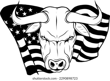 vector illustration of Monochrome head bull with usa flag svg