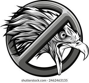 vector illustration of monochrome head eagle in ban symbol