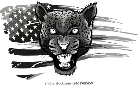 vector illustration of monochrome head leopard with american flag