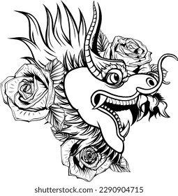 vector illustration of Monochrome Japanese Dragon tattoo