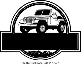 vector illustration of monochrome jeep car on logo