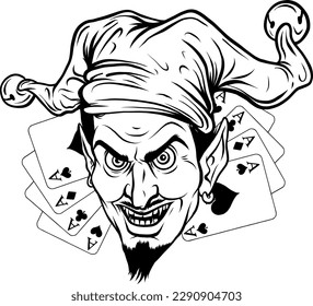 vector illustration of Monochrome Jester s mask with cards