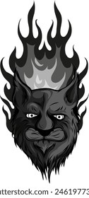 vector illustration of monochrome lionhead with flames