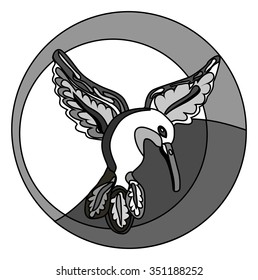 a vector illustration of monochrome logo with flying hummingbird