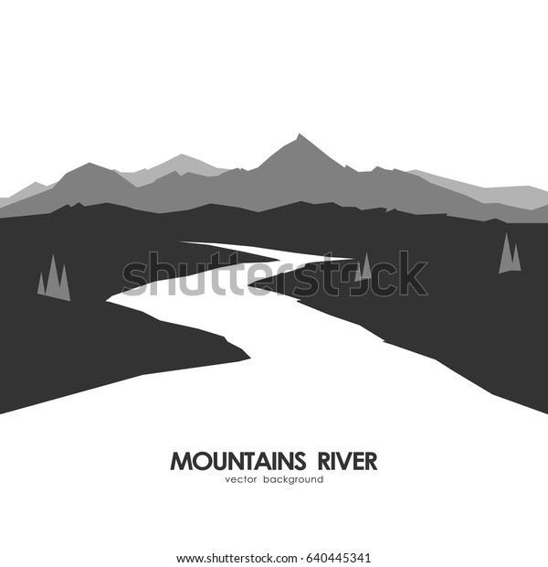ベクターイラスト 白い川に白黒の山水 のベクター画像素材 ロイヤリティフリー