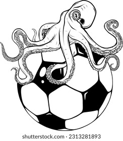 vector illustration of monochrome octopus on football ball