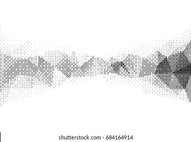 Vector Illustration Of Monochrome Particle Pattern Moving Shape For Big Data Visualization. Futuristic Infographic On White Background