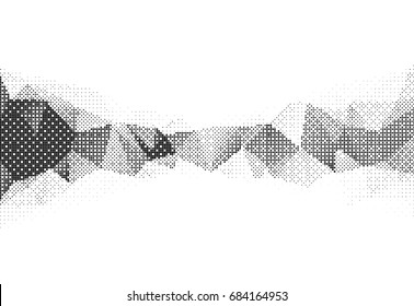 Vector Illustration Of Monochrome Particle Pattern Moving Shape For Big Data Visualization. Futuristic Infographic On White Background