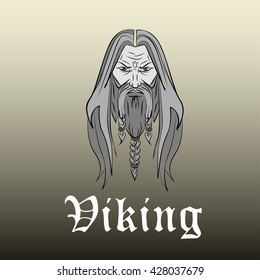 vector illustration monochrome portrait of Viking