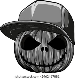 vector illustration of monochrome pumpkin halloween with cap. Element of halloween. digital draw