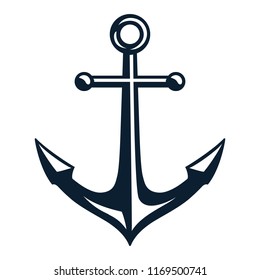 Vector illustration, monochrome sea anchor icon isolated on white background. Simple shape for design logo, emblem, symbol, sign, badge, label, stamp.