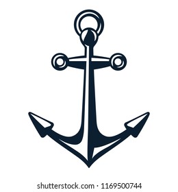 Vector illustration, monochrome sea anchor icon isolated on white background. Simple shape for design logo, emblem, symbol, sign, badge, label, stamp.