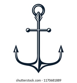Vector illustration, monochrome sea anchor icon isolated on white background. Simple shape for design logo, emblem, symbol, sign, badge, label, stamp.