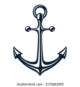 Vector illustration, monochrome sea anchor icon isolated on white background. Simple shape for design logo, emblem, symbol, sign, badge, label, stamp.