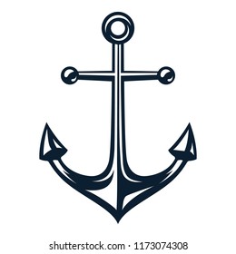 Vector illustration, monochrome sea anchor icon isolated on white background. Simple shape for design logo, emblem, symbol, sign, badge, label, stamp.