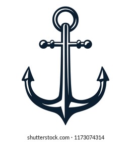 Vector illustration, monochrome sea anchor icon isolated on white background. Simple shape for design logo, emblem, symbol, sign, badge, label, stamp.