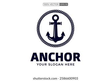 Vector illustration, monochrome sea anchor icon isolated on white background. Simple shape for design logo 
