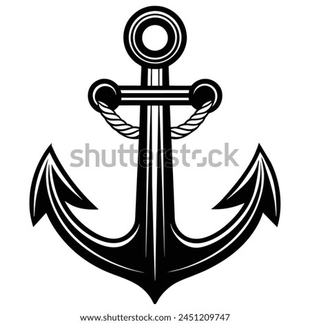 Vector illustration, monochrome sea anchor icon isolated on white background. Simple shape for design logo, emblem, symbol, sign, badge, label, stamp.