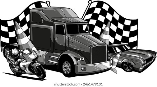 vector illustration of monochrome set transportation on white background