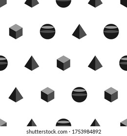 Vector illustration of monochrome simple geometric shape seamless pattern on white background