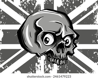 vector illustration of monochrome skull on england flag