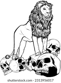 vector illustration of Monochrome skulls under Lion