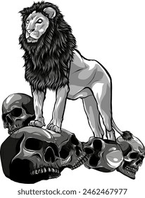 vector illustration of Monochrome skulls under Lion