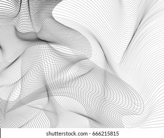 Vector illustration of monochrome striped surface abstract background with distortion effect, motion line, dynamic wave for design concept, poster. Digital glitch image texture