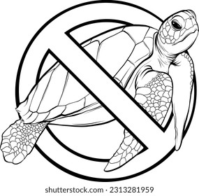 vector illustration of monochrome symbol ban sea turtle