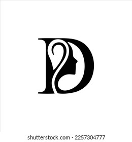 Vector Illustration of Monogram Beauty logo letter D, Letter D Beauty Face, Hair Salon Logo Design, Letter D Beauty Logo Vector Template