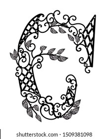 Vector illustration. Monograms and curls. Black colored white background. Forged items. Metal products.