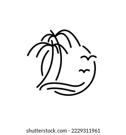 Vector illustration monoline Two palm trees on a tropical island