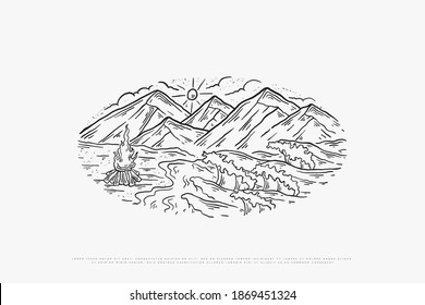 Vector illustration of monoline waves on the beach, this design can be used for printing on clothes, bags, paper and for other needs