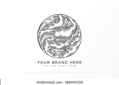 Vector illustration of monoline waves on the beach, this design can be used for printing on clothes, bags, paper and for other needs