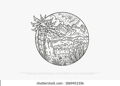 Vector illustration of monoline waves on the beach, this design can be used for printing on clothes, bags, paper and for other needs