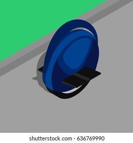 Vector illustration. Monowheel on the road in the park. Isometry, 3D.