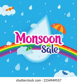 Vector Illustration of monsoon sale banner surrounded with monsoon elements