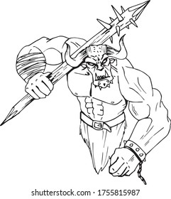 Vector illustration of monster Ogre with spiked club