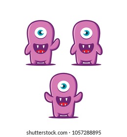 Vector Illustration of a Monster with One Eye,3 Different Vector 