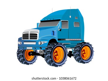 Vector illustration of Monster Truck, with big wheels, 3d vector  